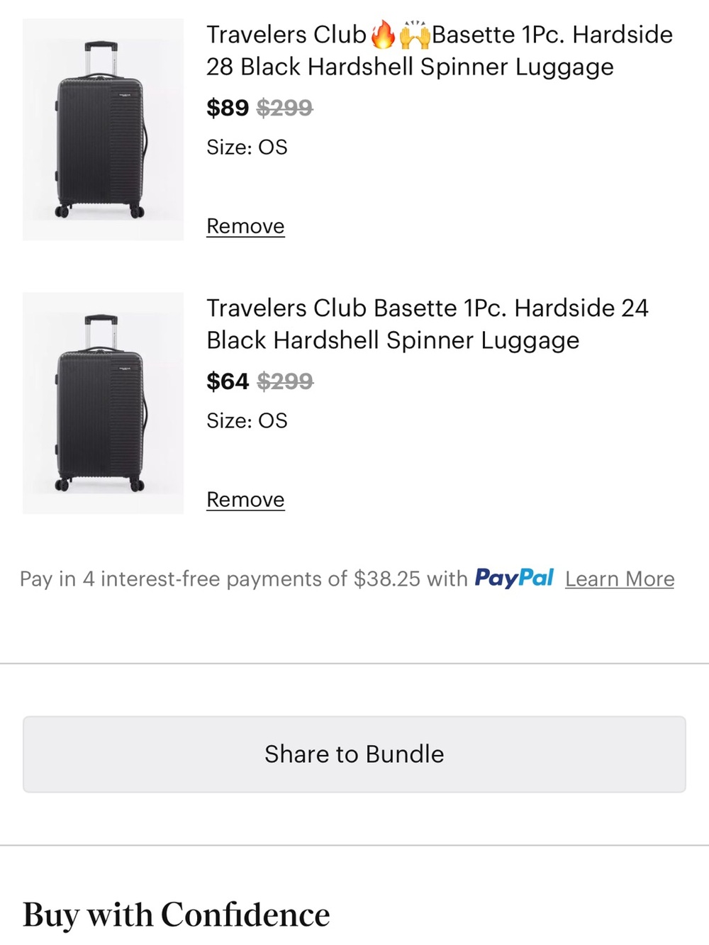 Basette 1Pc Hardside Spinner Luggage - Black
